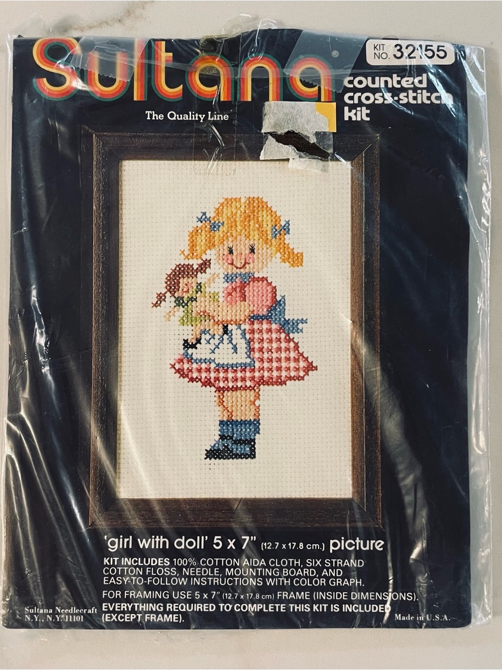 Counted Cross-Stitch Kit - Girl with Doll (Pink, Blue, Yellow) 5x7